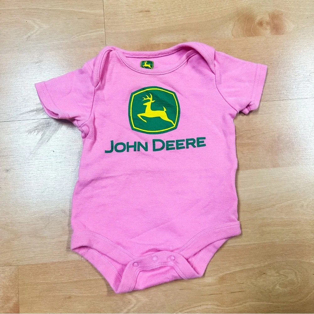 John Deere Pink Short Sleeve Cotton Bodysuit Baby Girl Size 6-9M